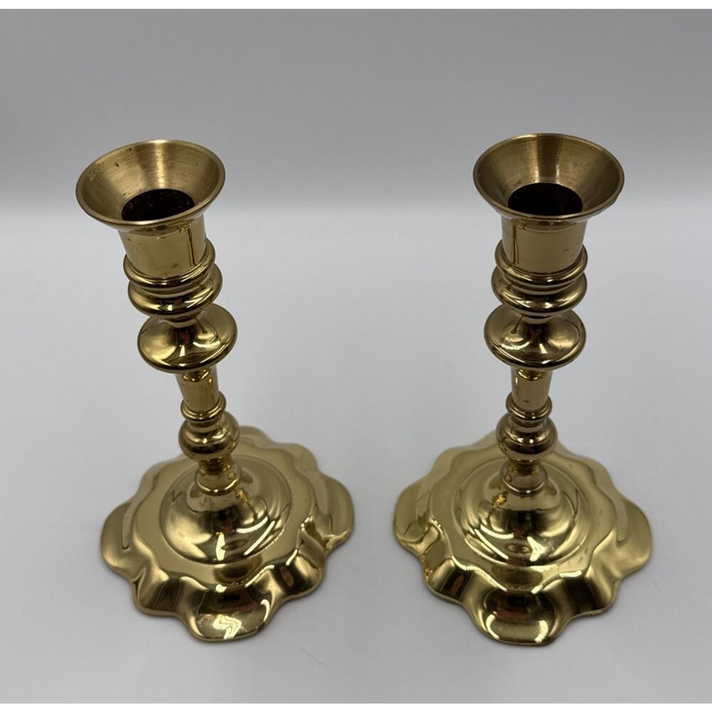 Vtg Baldwin Historic Deerfield Solid Brass Queen Anne Style Candlesticks Read - Picture 2 of 6